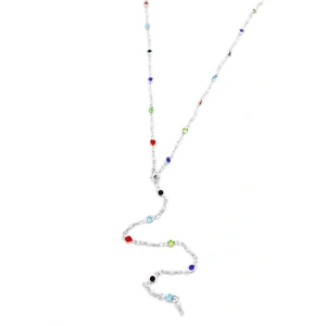 Renkli Taşlı Y Kolye - Gümüş