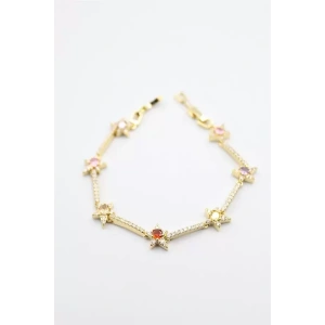 Renkli Taşlı Yıldız Bileklik - Altın