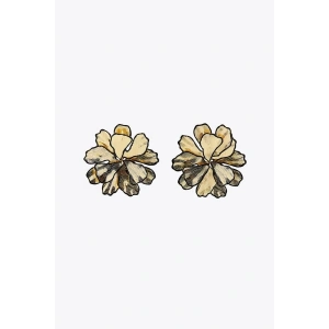 Siyah Detaylı Çiçek Küpe - Altın