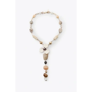 Taşlı Çiçek Kolye - Altın