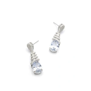 Taşlı Damla Küpe - Gümüş