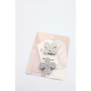 Taşlı Düğme Broş - Gümüş