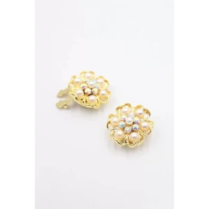 Taşlı Düğme Broşu - Altın