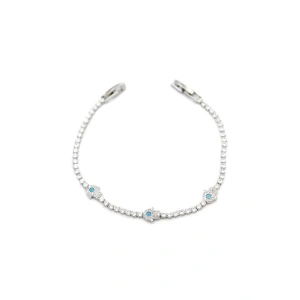 Taşlı Fatıma Ana Eli Bileklik - Gümüş