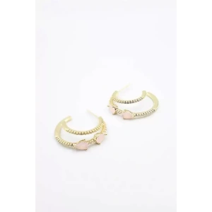 Taşlı Halka Küpe - Altın