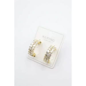 Taşlı Halka Küpe - Altın