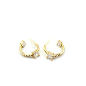 Taşlı Halka Küpe - Altın