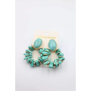 Taşlı Halkalı Küpe - Turkuaz