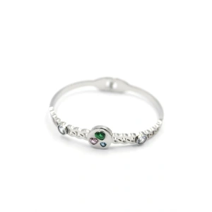 Taşlı Kalp Bilezik - Gümüş