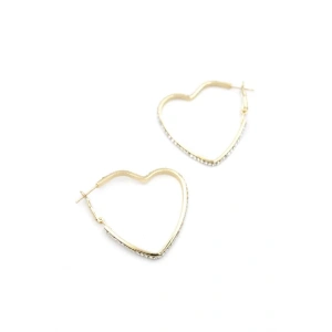 Taşlı Kalp Halka Küpe - Altın