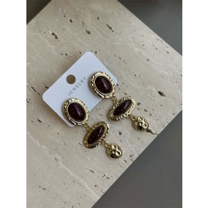 Taşlı Küpe - Kahverengi