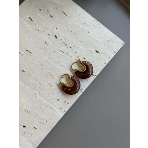 Taşlı Küpe - Kahverengi