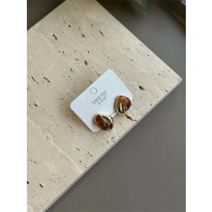 Taşlı Küpe - Kahverengi