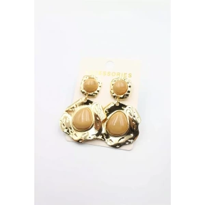 Taşlı Küpe - Kahverengi