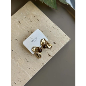 Taşlı Küpe - Kahverengi