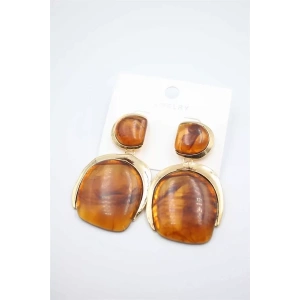 Taşlı Küpe - Kahverengi