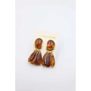 Taşlı Küpe - Kahverengi