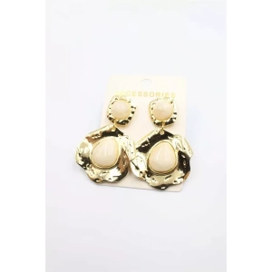 Taşlı Küpe - Krem