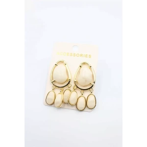 Taşlı Küpe - Krem