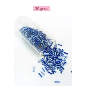 Uzun Boru Kesme Boncuk Çap 2mm Uzunluk 10 mm - 20 Gram - Mavi Beyaz - BNC236
