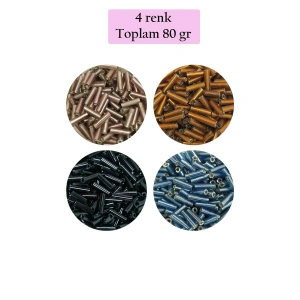 Uzun Boru Kesme Boncuk Çap 2mm Uzunluk 10 mm - 4 Renk - Toplam 80 Gram - BNC426