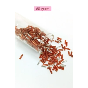 Uzun Boru Kesme Boncuk Çap 2mm Uzunluk 10 mm - 60 Gram - Kahverengi Gümüş - BNC301