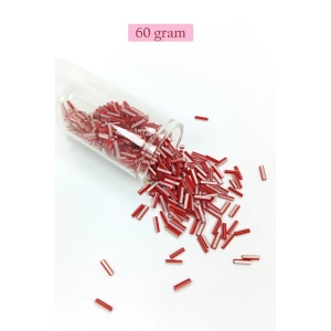 Uzun Boru Kesme Boncuk Çap 2mm Uzunluk 10 mm - 60 Gram - Kırmızı Beyaz - BNC278