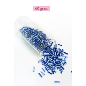 Uzun Boru Kesme Boncuk Çap 2mm Uzunluk 10 mm - 60 Gram - Mavi Beyaz - BNC275