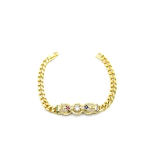 Zirkon Taşlı Leopar Bileklik - Altın