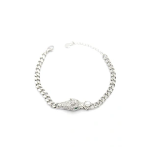 Zirkon Taşlı Leopar Bileklik - Gümüş