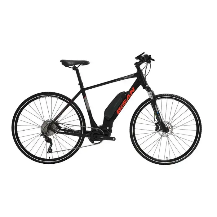 BİSAN E-TREKKING ELEKTRİKLİ ERKEK ŞEHİR BİSİKLETİ 50CM HD 28 JANT 10 VİTES MAT SİYAH KIRMIZI