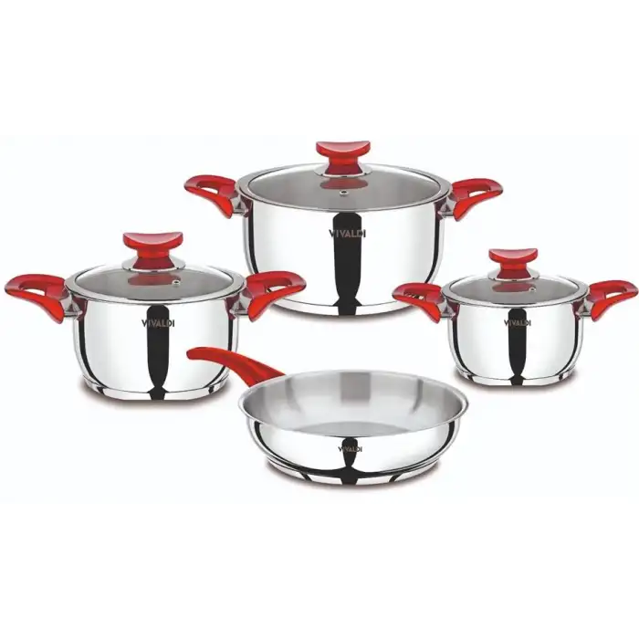 VIVALDI RANA ÇELİK TENCERE SETİ 8 PARÇA KIRMIZI G364