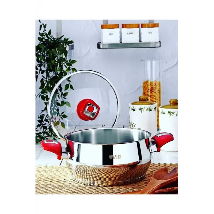 VIVALDI TOMBO ÇELİK TENCERE DERİN KIRMIZI KUPLU 24X14 6.5 LT  G769
