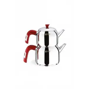 VIVALDI TUANA ÇELİK MİNİ BOY ÇAYDANLIK 4 PARÇA KIRMIZI KUPLU GORGEL.0547