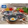 EDA COOKWARE ASYA 3 LÜ SAHAN SETİ CAM KAPAKLI DÖKÜM GRİ YUVARLAK 18-20-22 CM ZK-905