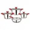 VIVALDI PERLA ÇELİK TENCERE SETİ 7 PARÇA KIRMIZI KUPLU G734