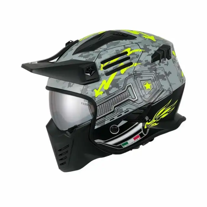 SWAY HELMET FS-X2 SW 726X TOKYO TROOPER MODÜLER KASK L BEDEN GRİ SARI