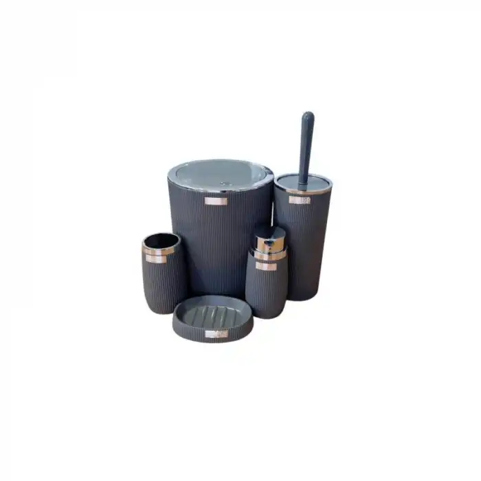 OKYANUS HOME 5 Lİ BANYO SETİ ÇİZGİLİ YUVARLAK KROM FÜME OKY-478-1