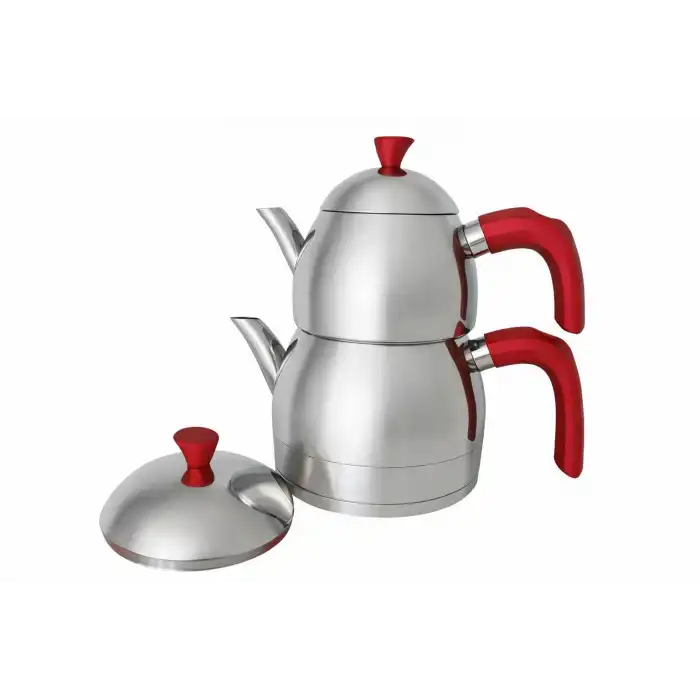 VIVALDI PREMİUM ÇELİK  MİNİ ÇAYDANLIK 4 PARÇA KIRMIZI KUPLU G028