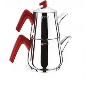 VIVALDI PİRAMİT ÇELİK MAXİ BOY ÇAYDANLIK 4 PARÇA KIRMIZI KUPLU GORGEL.0430