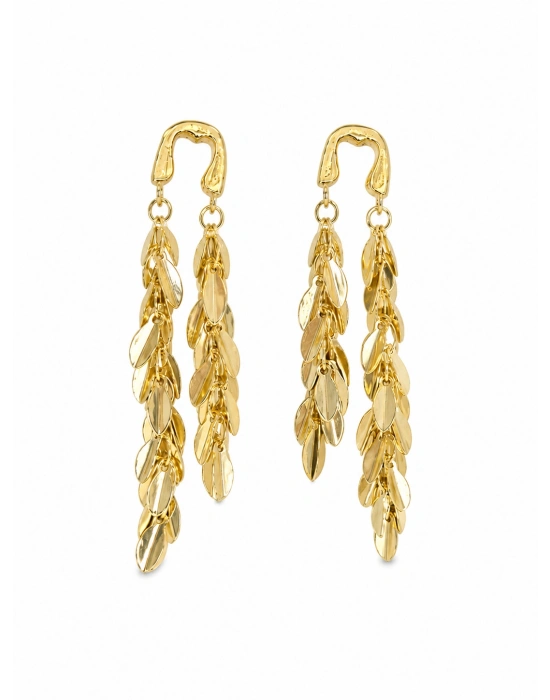 2li Yaprak Pul Model Sallantılı Gold Küpe
