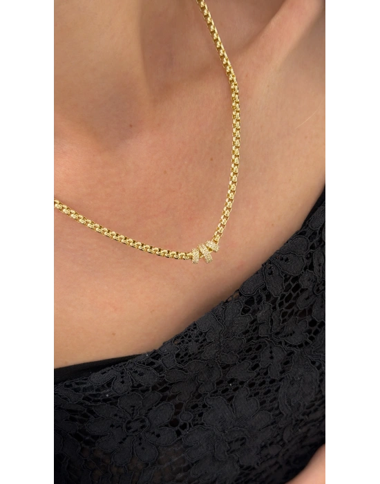 3 Silindir Doç Zincir Gold Kadın Kolye (44cm- uzatma dahil 50 cm )