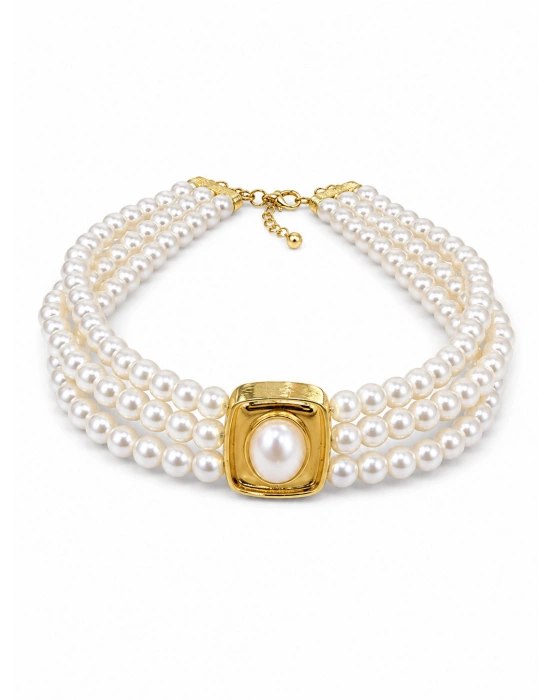 3 Sıra İnci Choker Kolye (34cm-uzatma dahil 37cm )