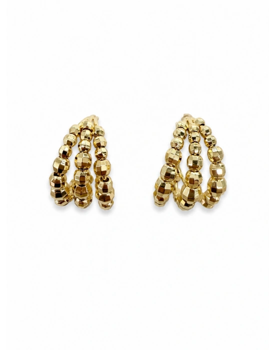 3lü Halka Görünüm Top Detay Gold Kadın Küpe
