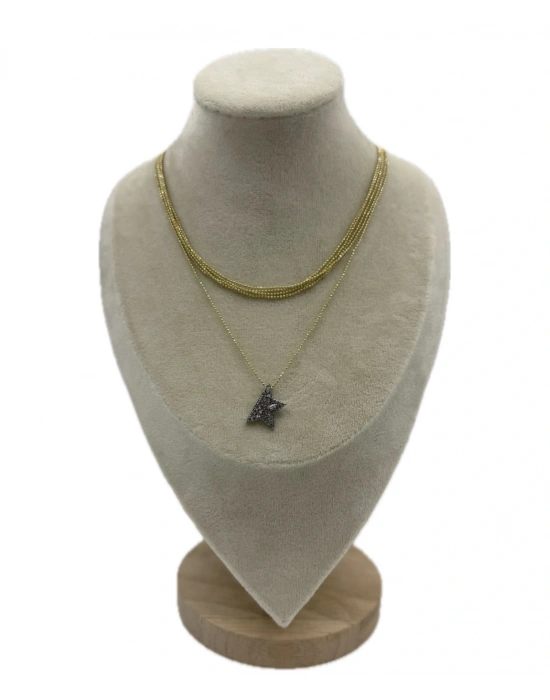 5 Sıra Yıldız Figürlü Taş Detaylı Zincir Kolye(45-51cm)