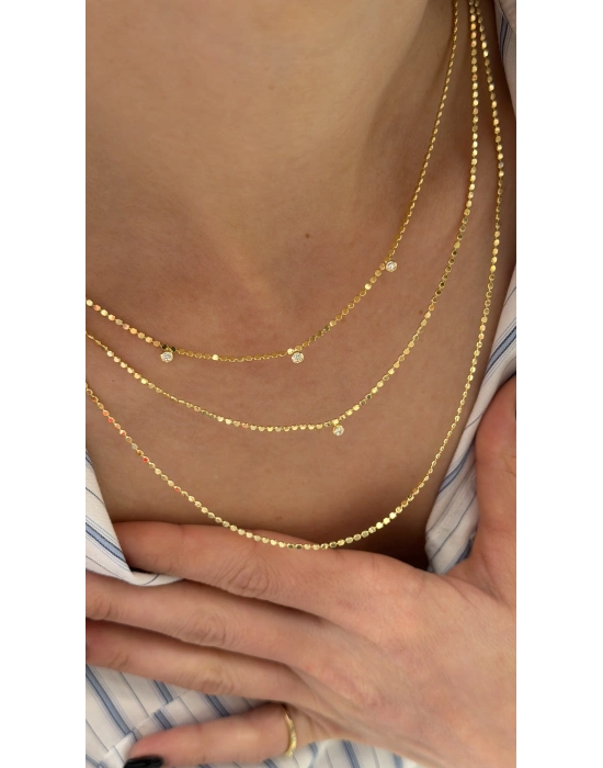 Ezme Zincir Küçük Taş Detay 3’lü Kolye Gold(39-44-49cm)