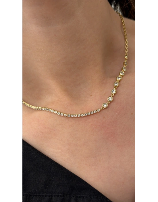 Su Yolu Detay Taşlı Kolye (36cm)