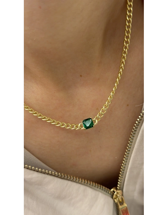 Yeşil Tektaş Zincir Kolye(39cm)