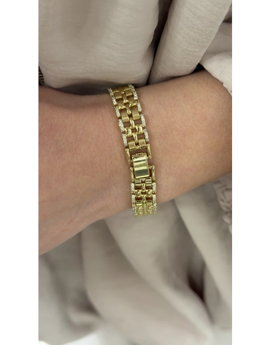 İki Yanı Taş İşleme Detay Gold Örme Bileklik(20 cm)