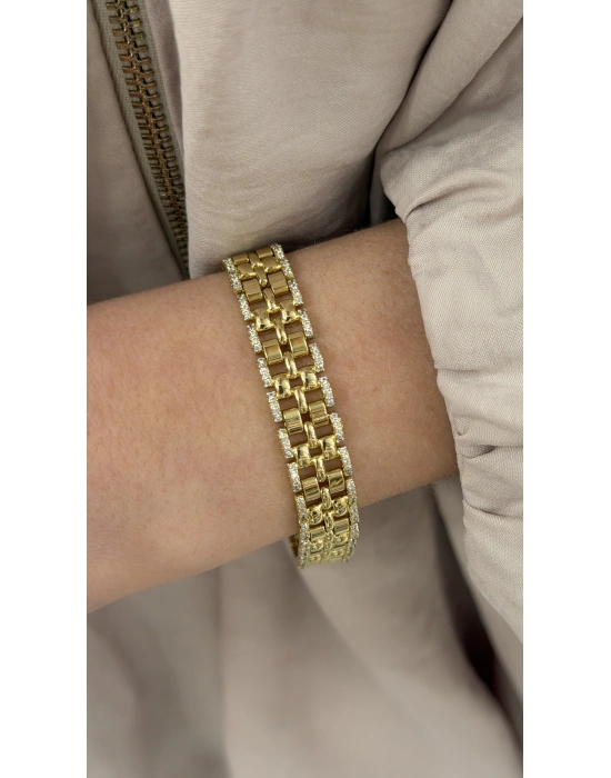 İki Yanı Taş İşleme Detay Gold Örme Bileklik(20 cm)